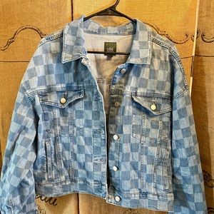 checkered crop jean jacket